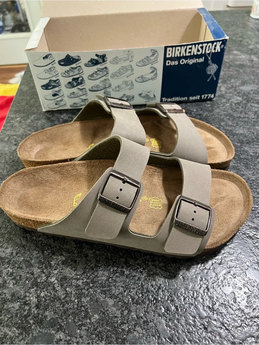 Birkenstock Two-Strap Sandals in Taupe Gray